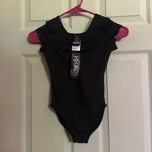 *FINAL* RAINBEAU MOVES CAP SLEEVE LEOTARD: BLACK: NEW WITH TAGS: SIZE SMALL
